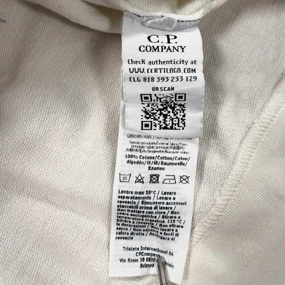 CP‎ Company Mens Medium White Quarter Zip Lens Sleeve Sweatshirt Made in Italy